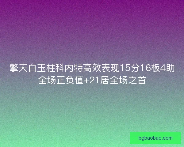 擎天白玉柱科内特高效表现15分16板4助全场正负值+21居全场之首