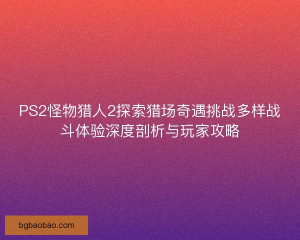 PS2怪物猎人2探索猎场奇遇挑战多样战斗体验深度剖析与玩家攻略